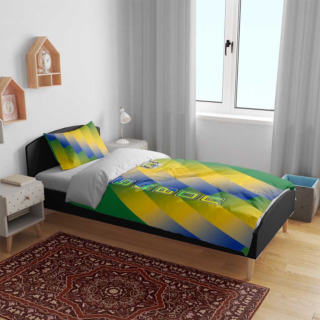 Gabon Flag Bedding Set - National Coat of Arms and Vertical Design