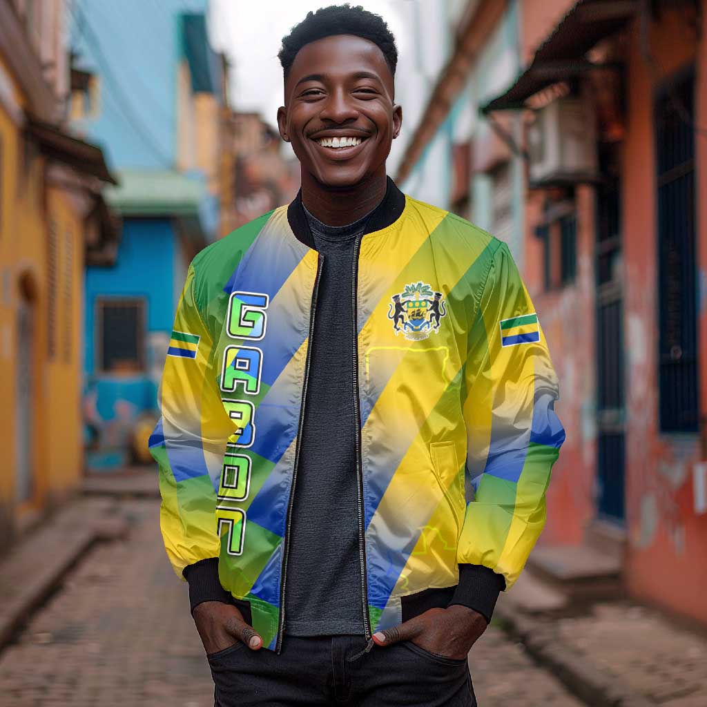 Gabon Flag Bomber Jacket - National Coat of Arms and Vertical Design