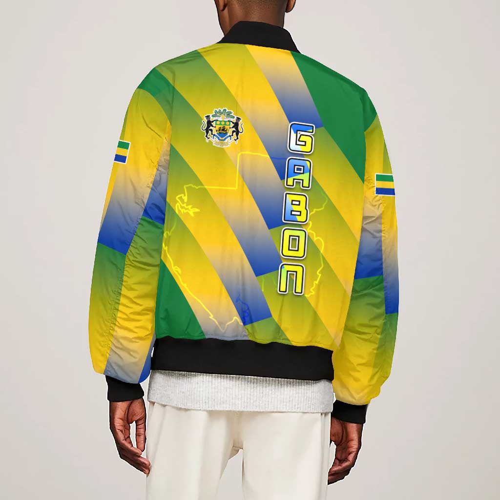 Gabon Flag Bomber Jacket - National Coat of Arms and Vertical Design