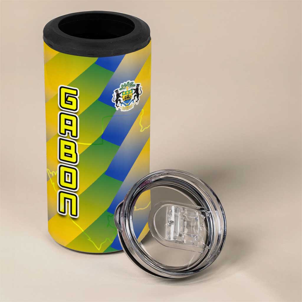 Gabon Flag 4 in 1 Can Cooler Tumbler - National Coat of Arms and Vertical Design
