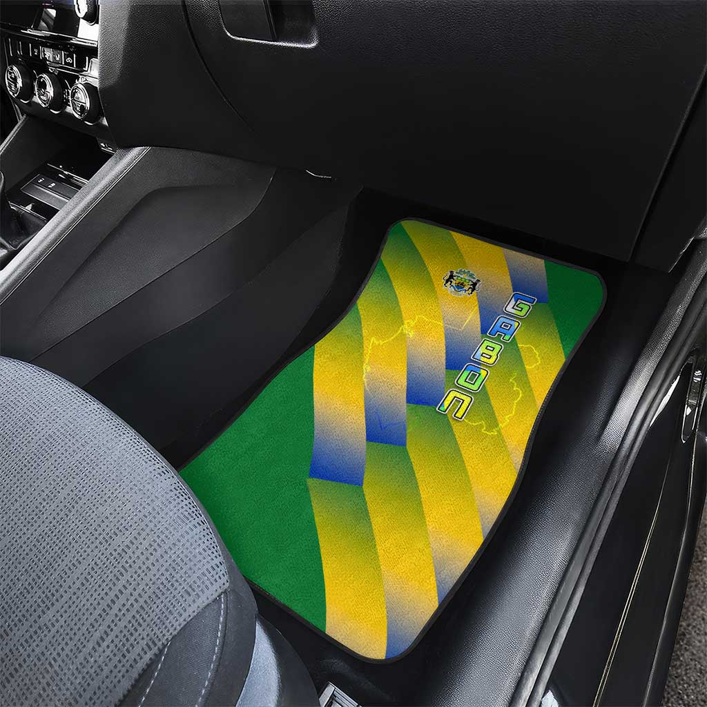 Gabon Flag Car Mats - National Coat of Arms and Vertical Design