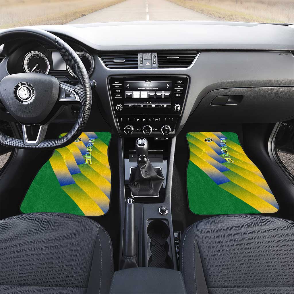 Gabon Flag Car Mats - National Coat of Arms and Vertical Design