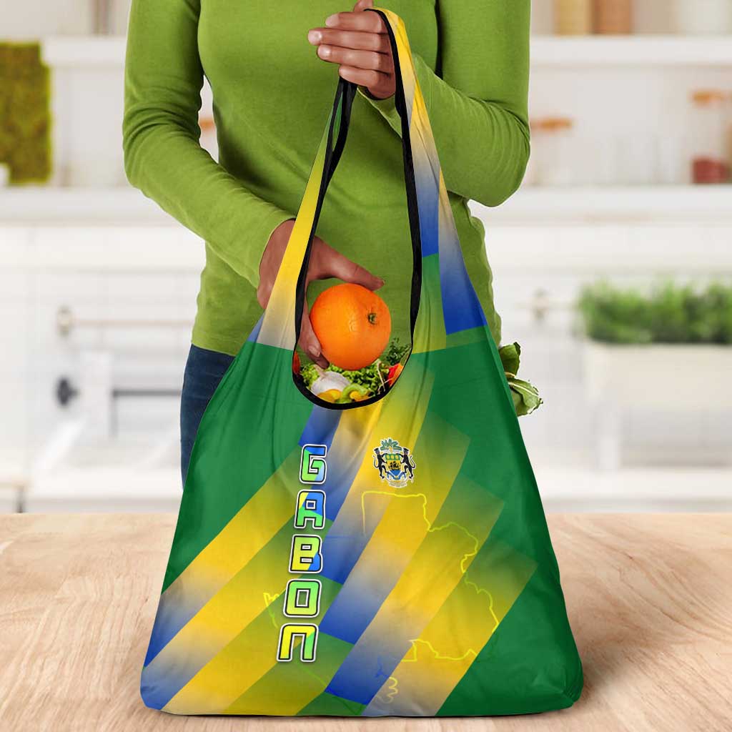 Gabon Flag Grocery Bag - National Coat of Arms and Vertical Design