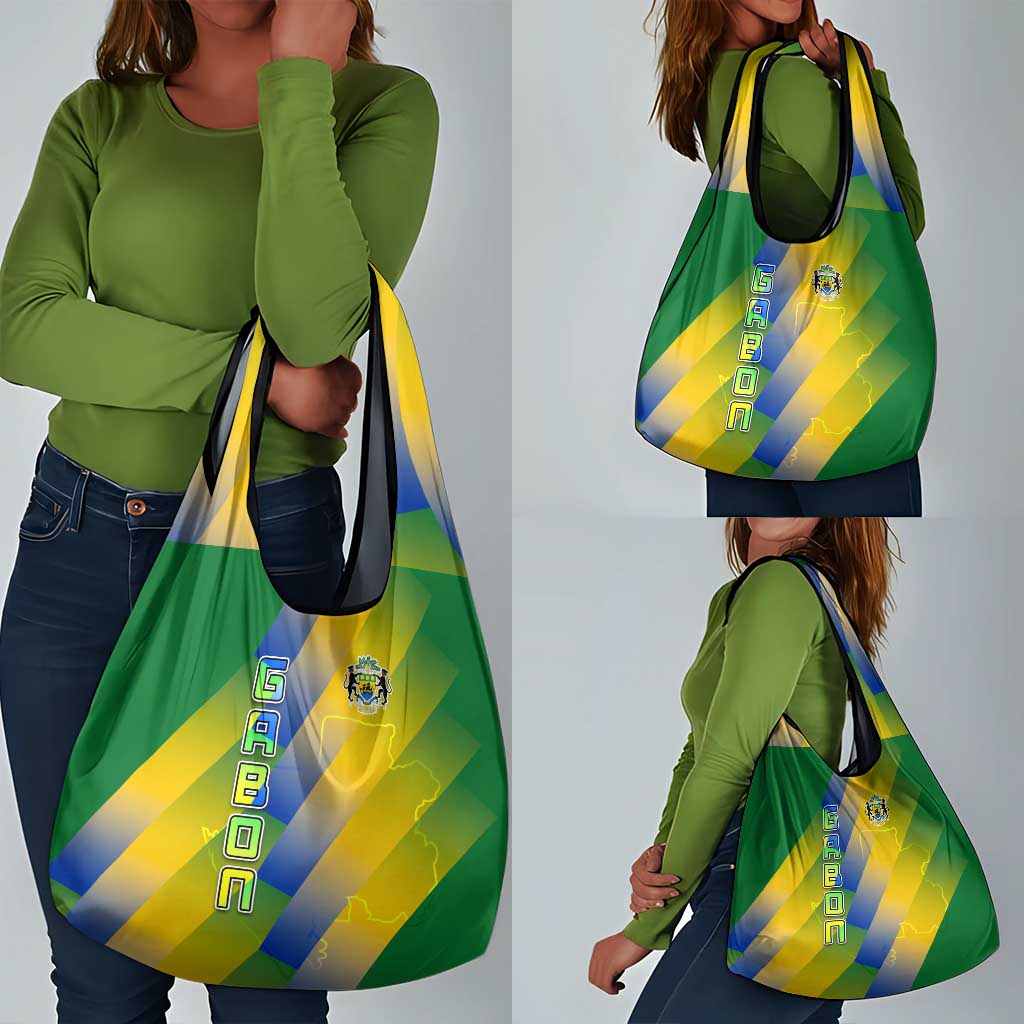Gabon Flag Grocery Bag - National Coat of Arms and Vertical Design