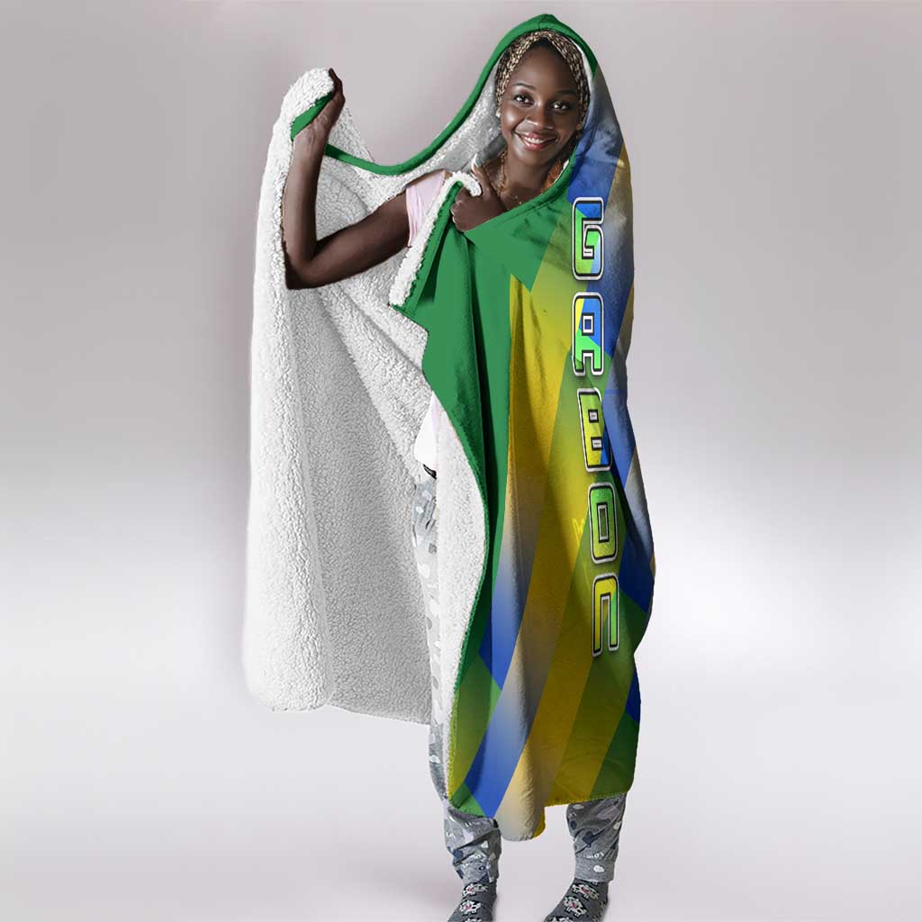 Gabon Flag Hooded Blanket - National Coat of Arms and Vertical Design