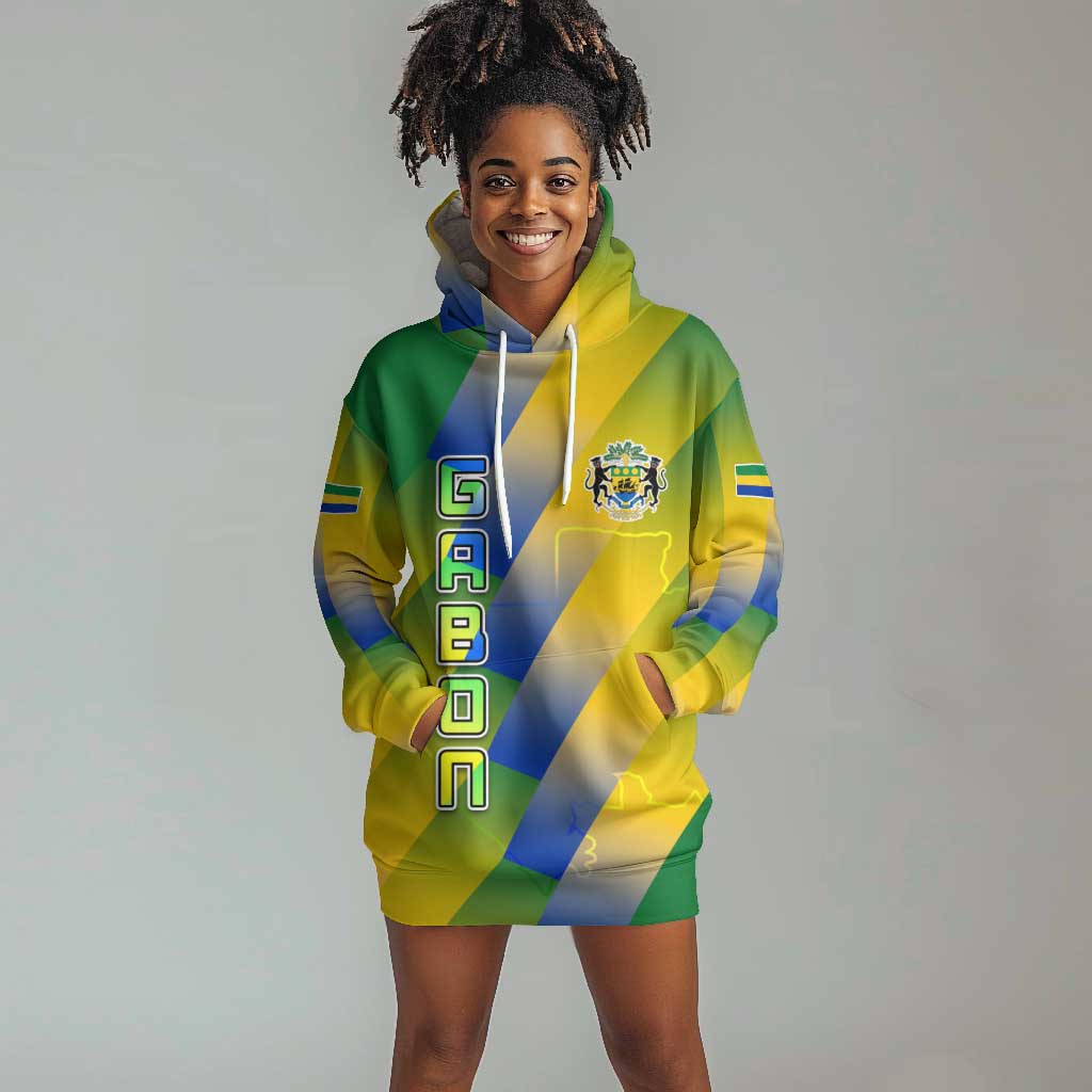 Gabon Flag Hoodie Dress - National Coat of Arms and Vertical Design