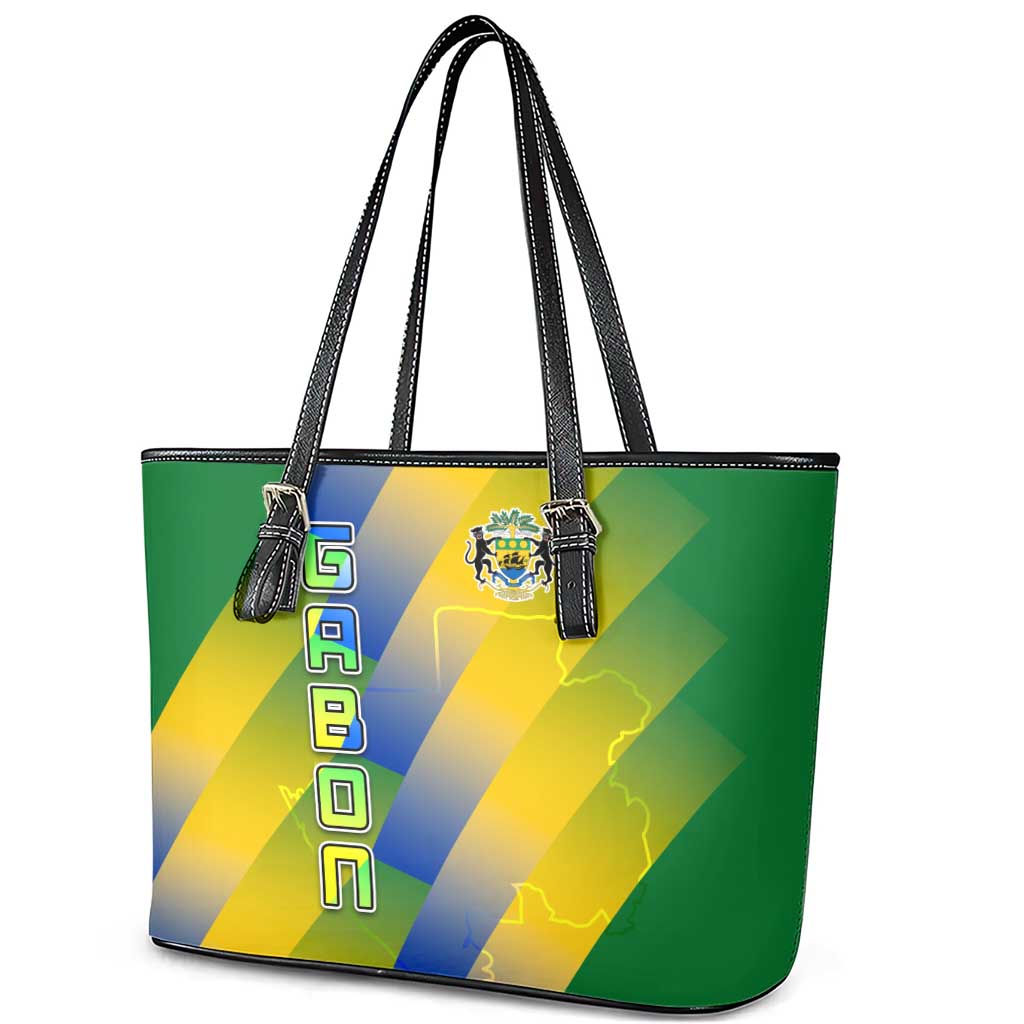 Gabon Flag Leather Tote Bag - National Coat of Arms and Vertical Design