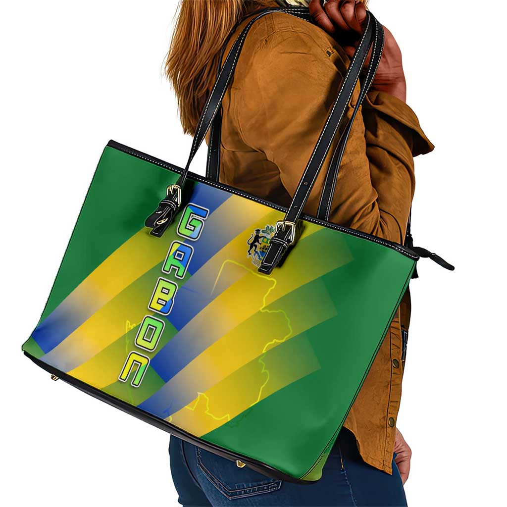 Gabon Flag Leather Tote Bag - National Coat of Arms and Vertical Design
