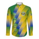 Gabon Flag Long Sleeve Button Shirt - National Coat of Arms and Vertical Design