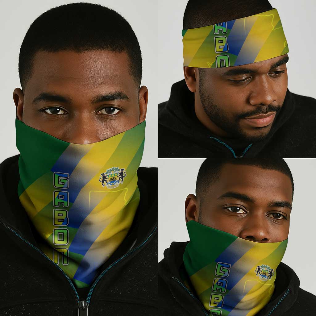 Gabon Flag Neck Gaiter - National Coat of Arms and Vertical Design TS04