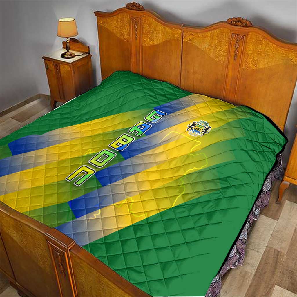Gabon Flag Quilt - National Coat of Arms and Vertical Design