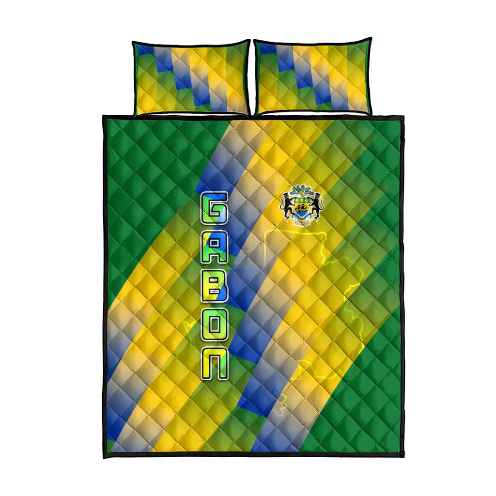 Gabon Flag Quilt Bed Set - National Coat of Arms and Vertical Design
