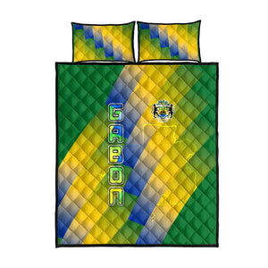 Gabon Flag Quilt Bed Set - National Coat of Arms and Vertical Design