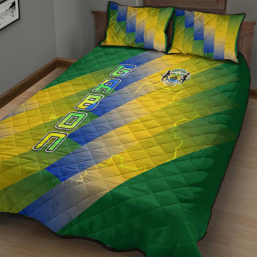 Gabon Flag Quilt Bed Set - National Coat of Arms and Vertical Design