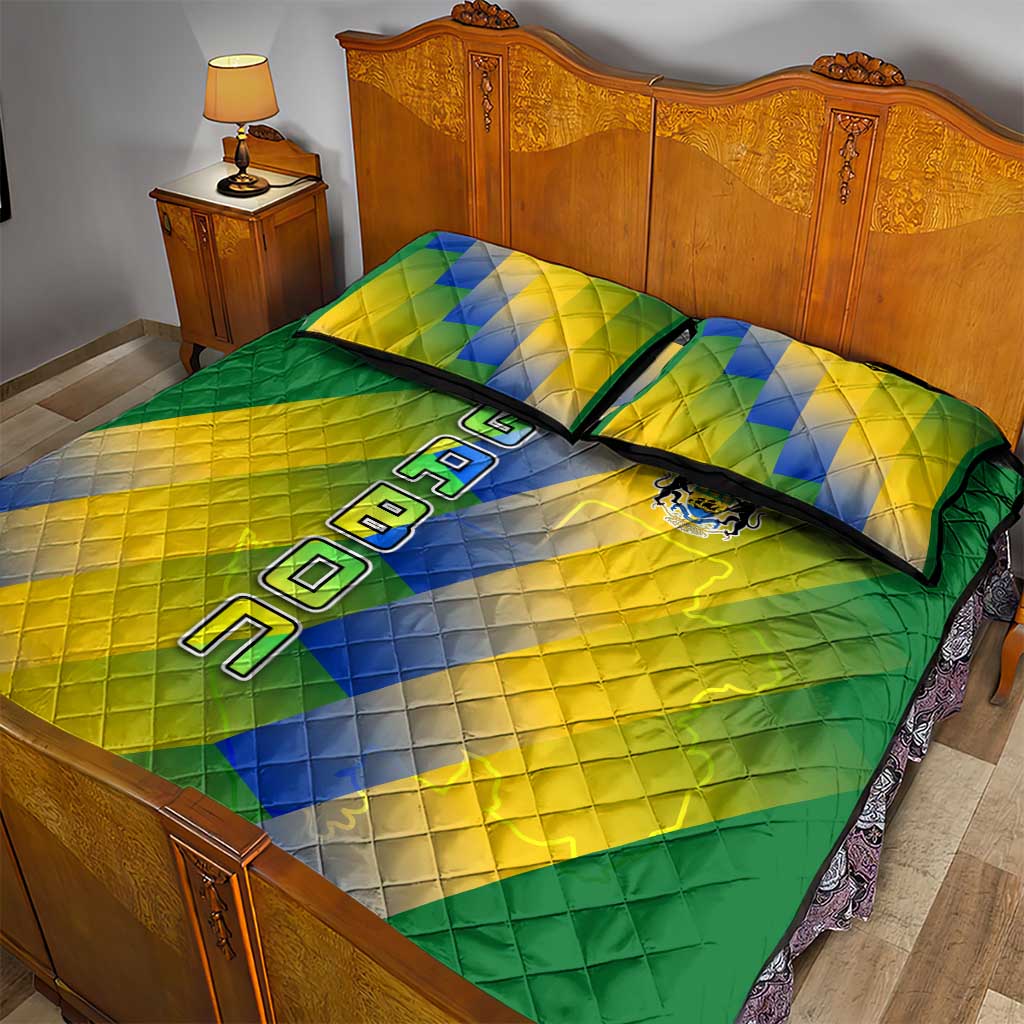 Gabon Flag Quilt Bed Set - National Coat of Arms and Vertical Design