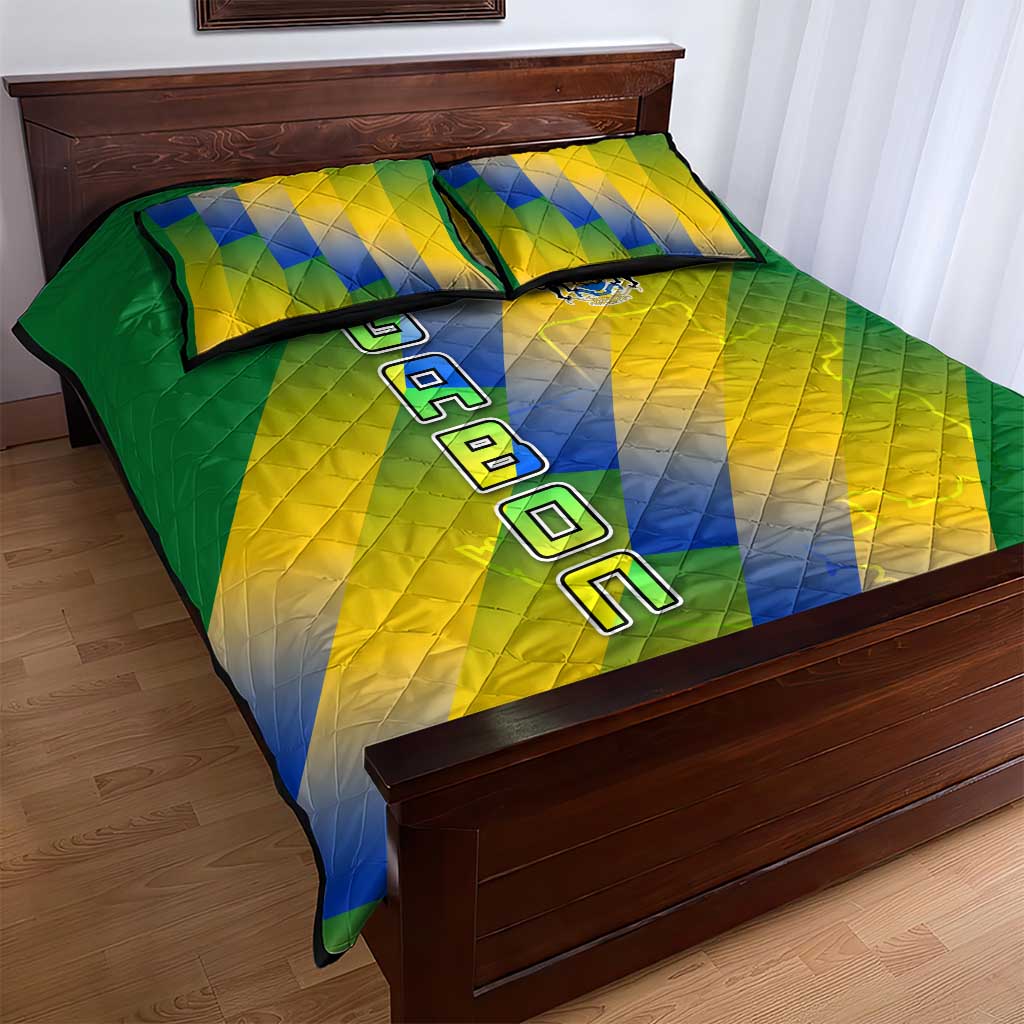 Gabon Flag Quilt Bed Set - National Coat of Arms and Vertical Design