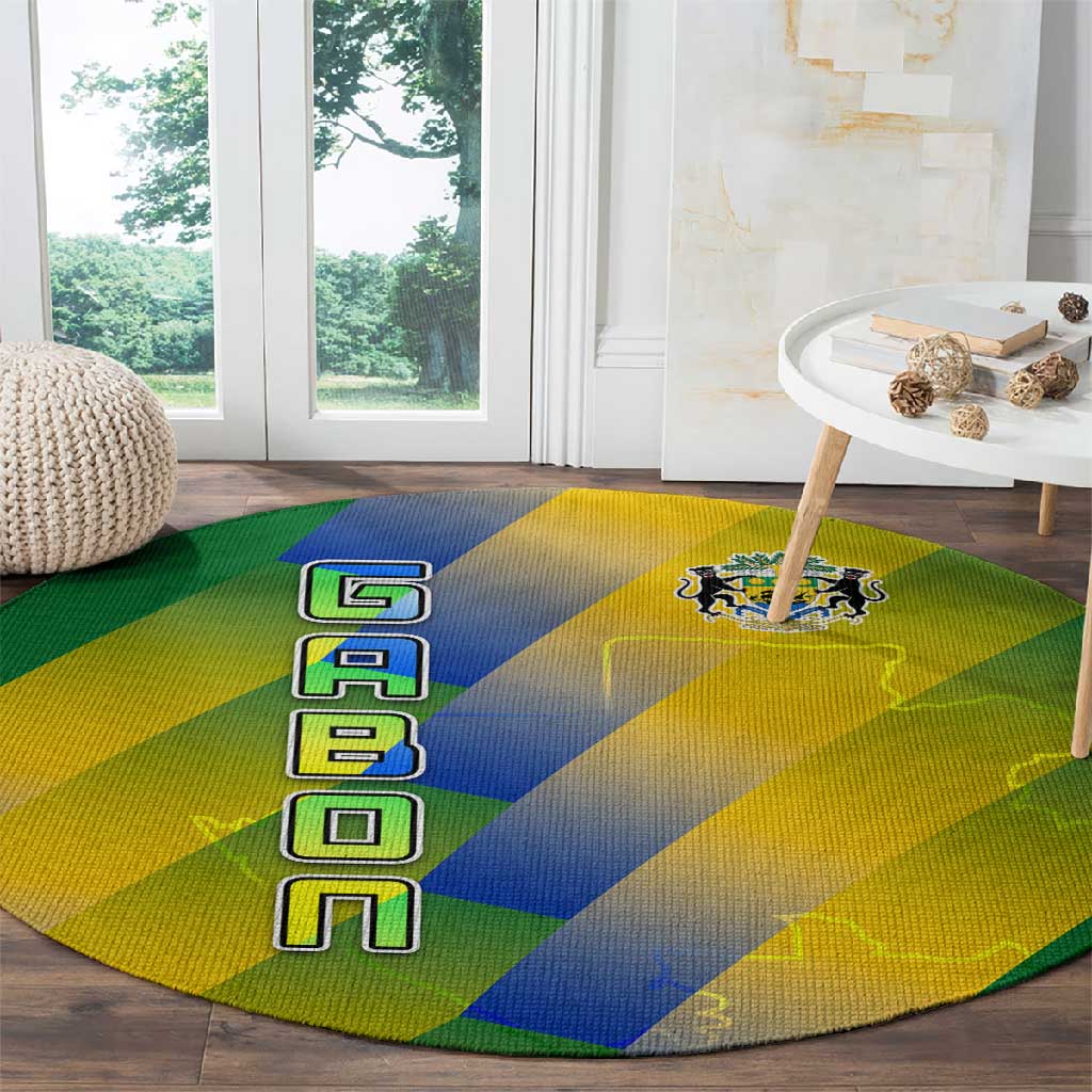 Gabon Flag Round Carpet - National Coat of Arms and Vertical Design