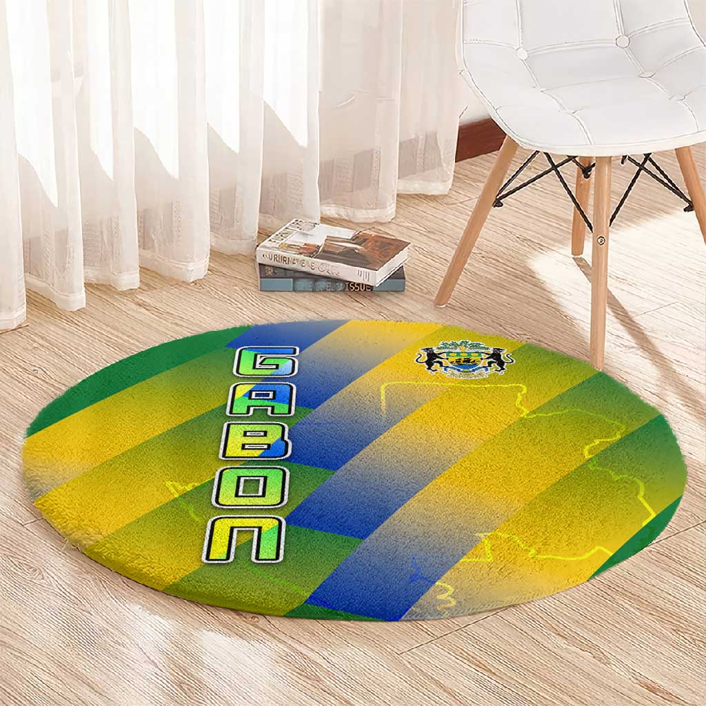 Gabon Flag Round Carpet - National Coat of Arms and Vertical Design