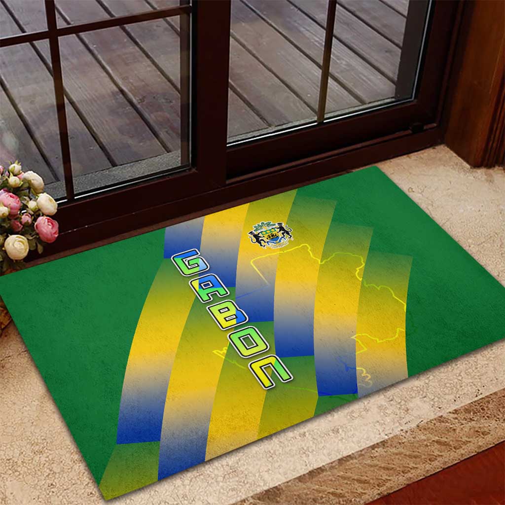 Gabon Flag Rubber Doormat - National Coat of Arms and Vertical Design