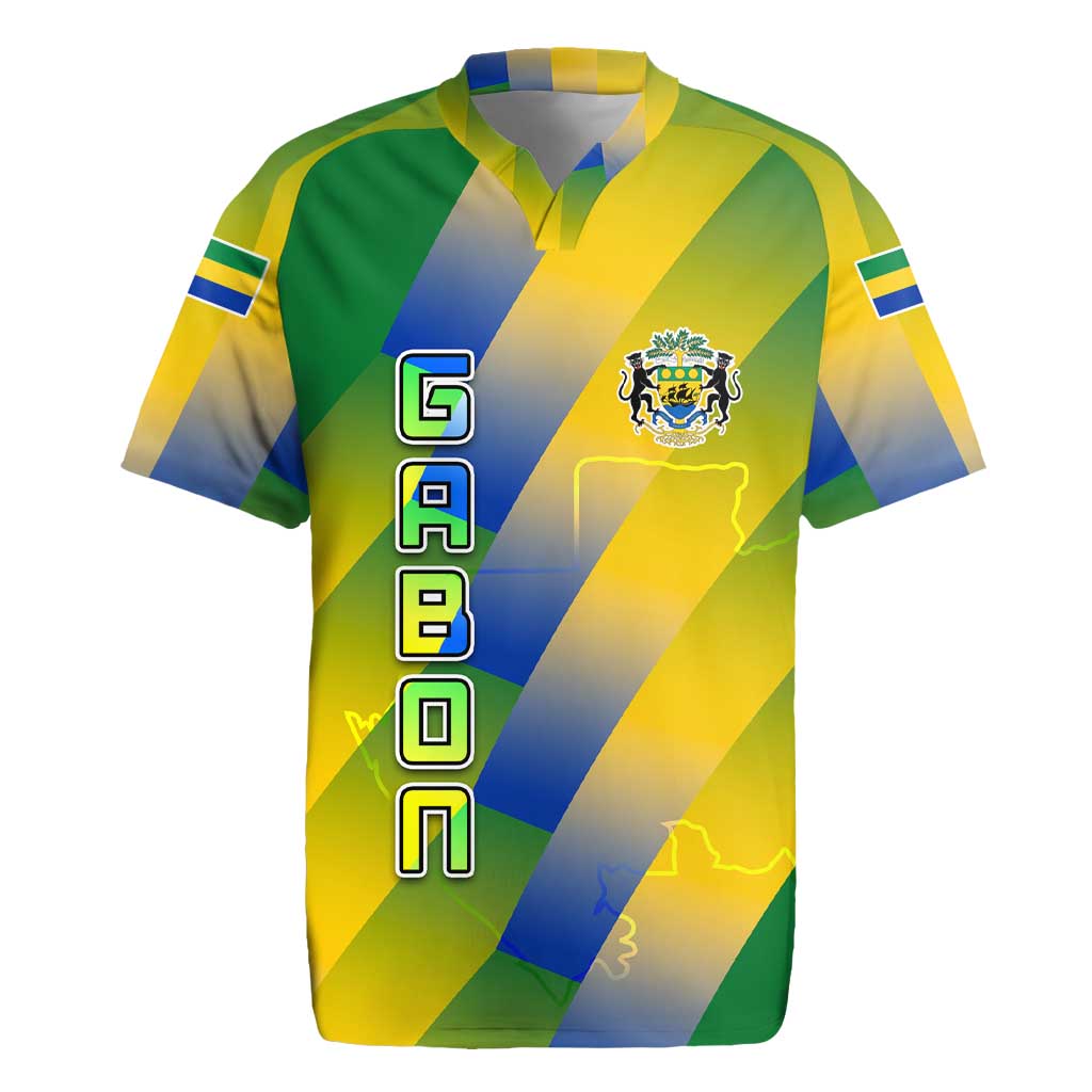 Gabon Flag Rugby Jersey - National Coat of Arms and Vertical Design
