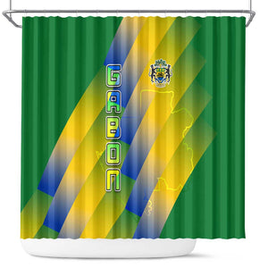 Gabon Flag Shower Curtain - National Coat of Arms and Vertical Design