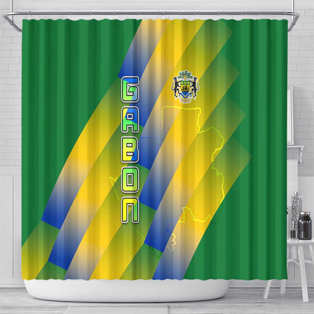 Gabon Flag Shower Curtain - National Coat of Arms and Vertical Design