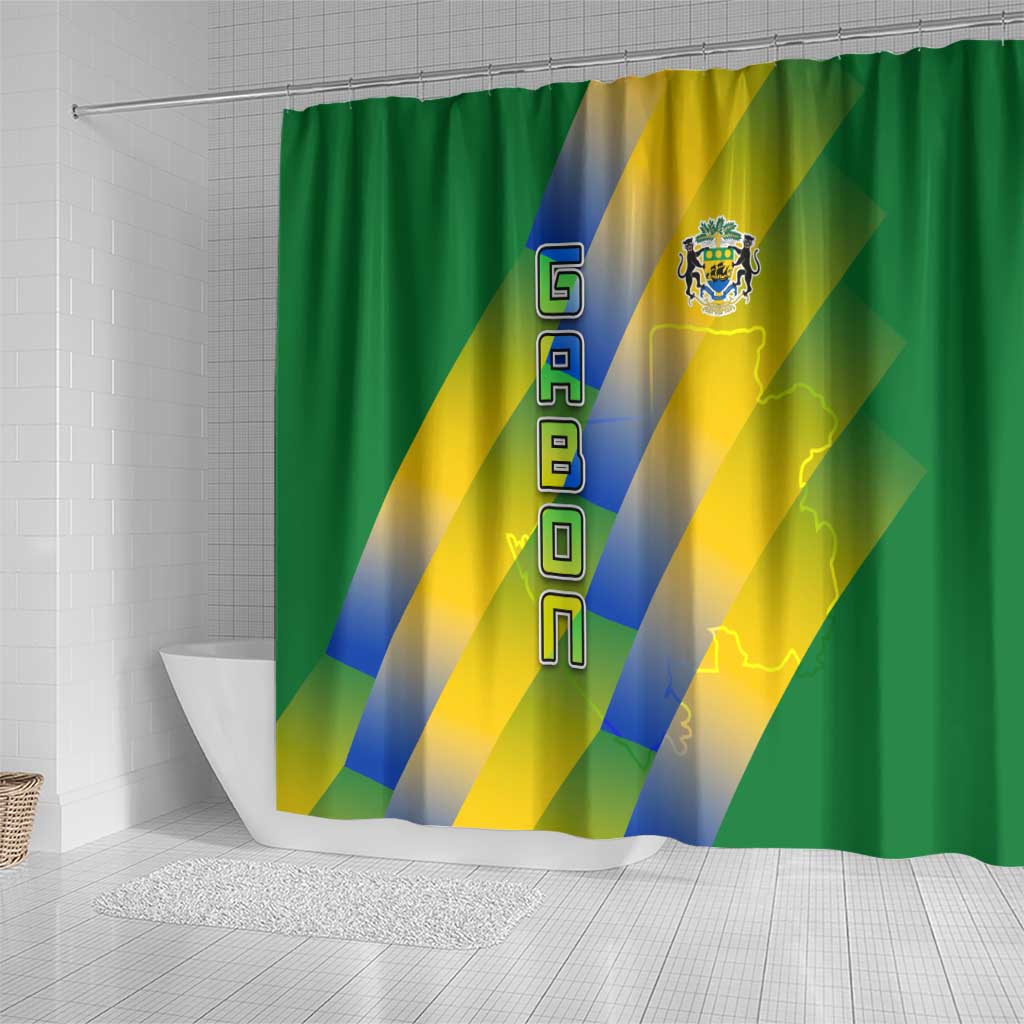 Gabon Flag Shower Curtain - National Coat of Arms and Vertical Design