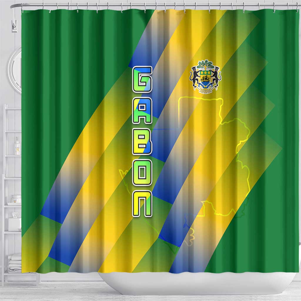 Gabon Flag Shower Curtain - National Coat of Arms and Vertical Design