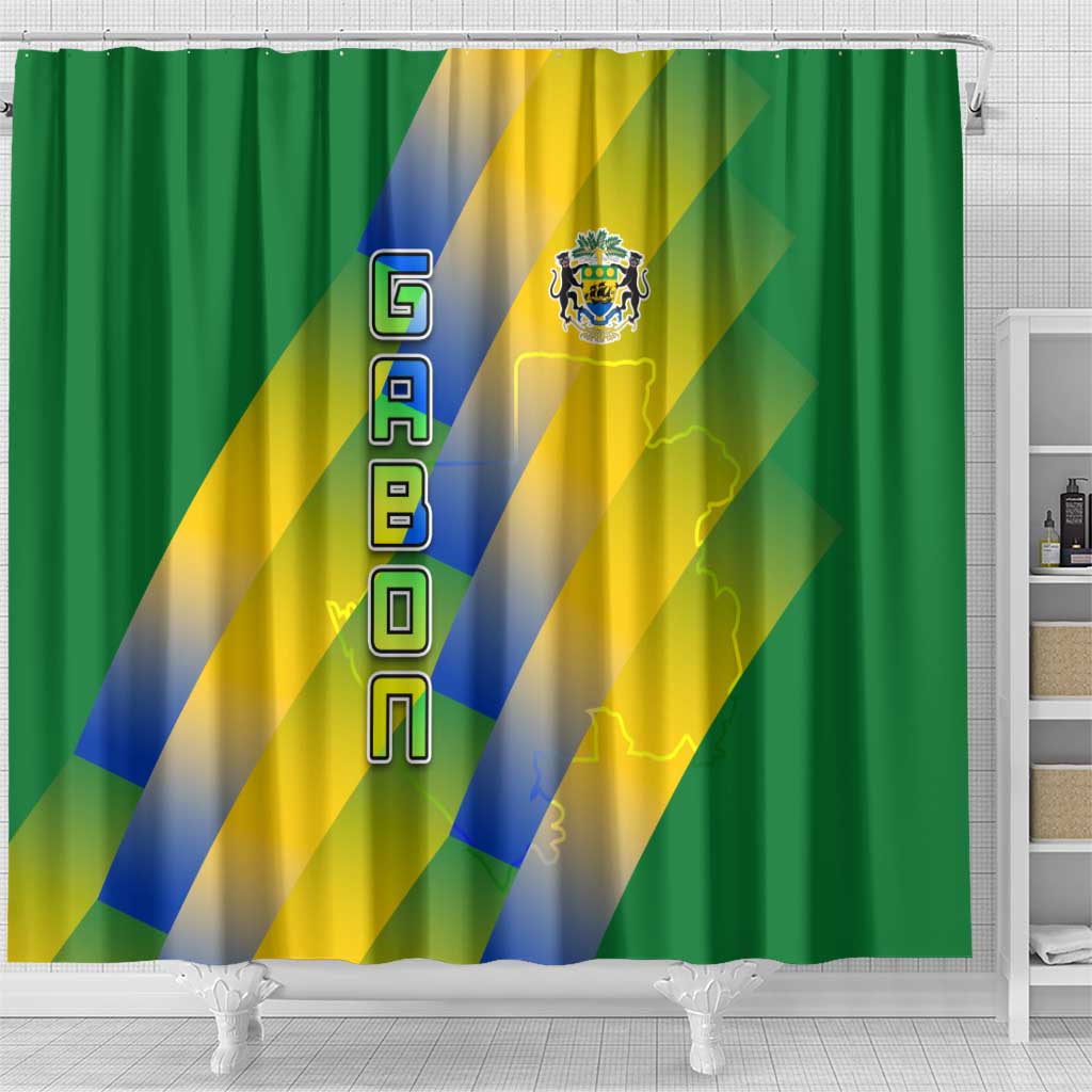 Gabon Flag Shower Curtain - National Coat of Arms and Vertical Design