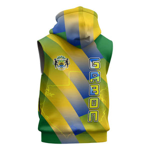 Gabon Flag Sleeveless Zip Hoodie - National Coat of Arms and Vertical Design - African Pride
