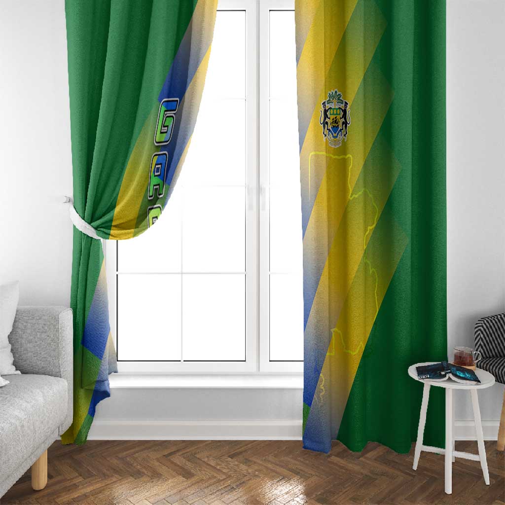 Gabon Flag Window Curtain - National Coat of Arms and Vertical Design