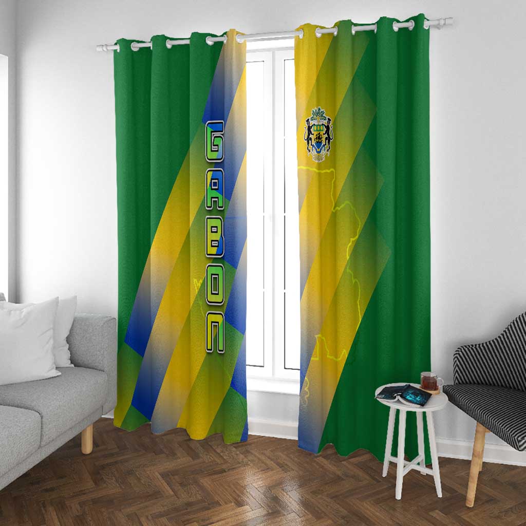Gabon Flag Window Curtain - National Coat of Arms and Vertical Design
