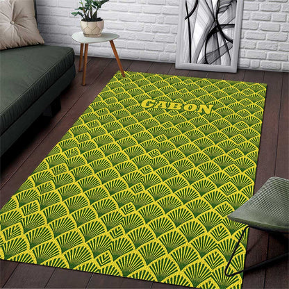 Gabon Tribal Pattern Area Rug - National Flag Colors and Bold Text Design