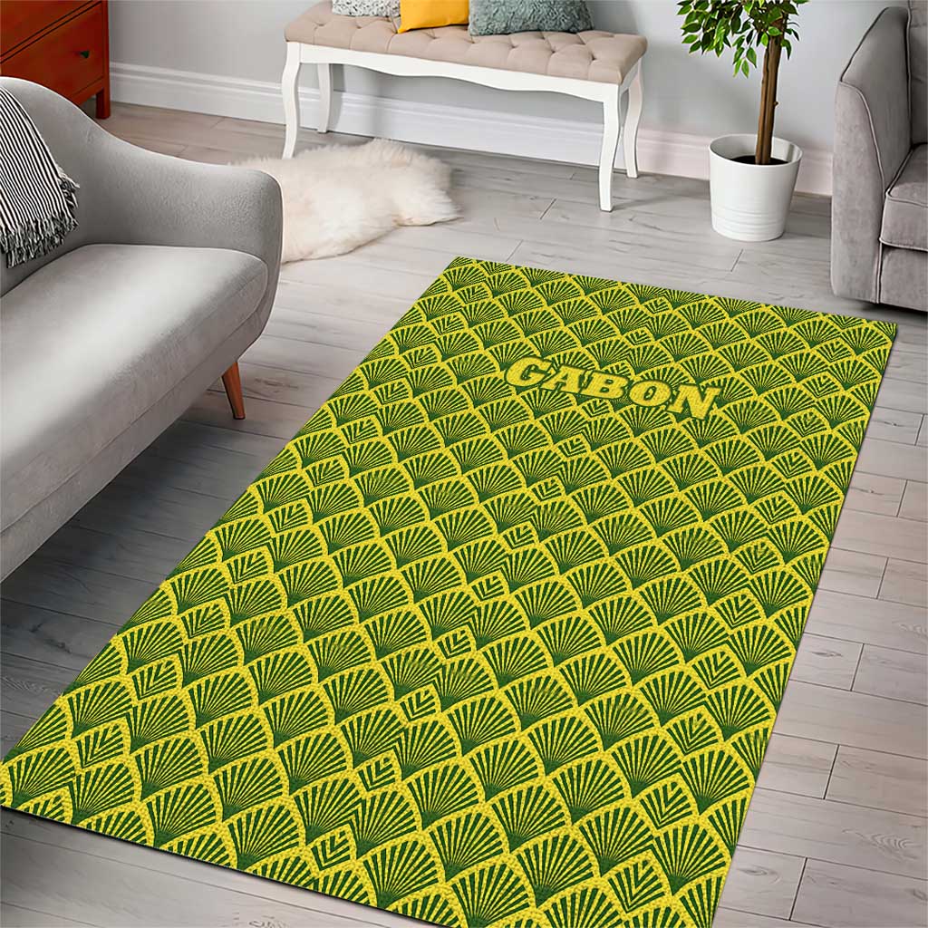 Gabon Tribal Pattern Area Rug - National Flag Colors and Bold Text Design