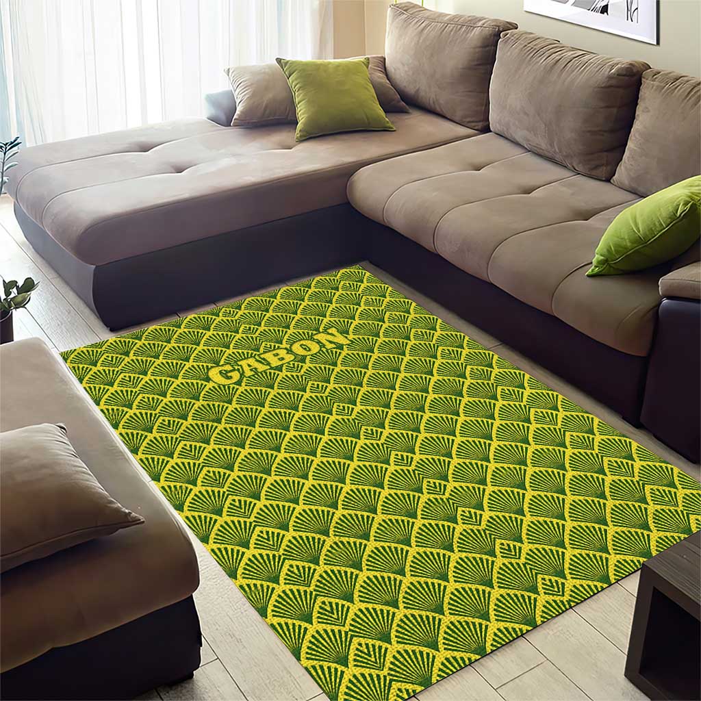 Gabon Tribal Pattern Area Rug - National Flag Colors and Bold Text Design
