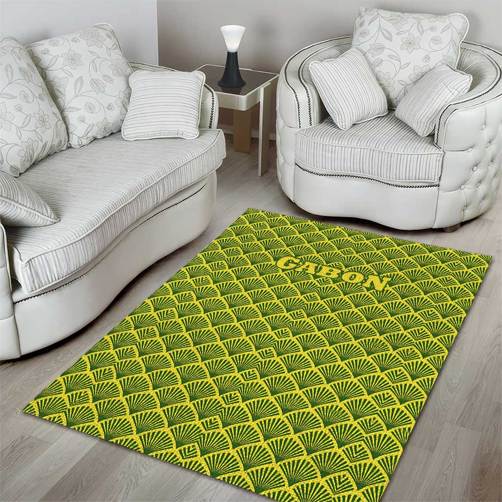 Gabon Tribal Pattern Area Rug - National Flag Colors and Bold Text Design