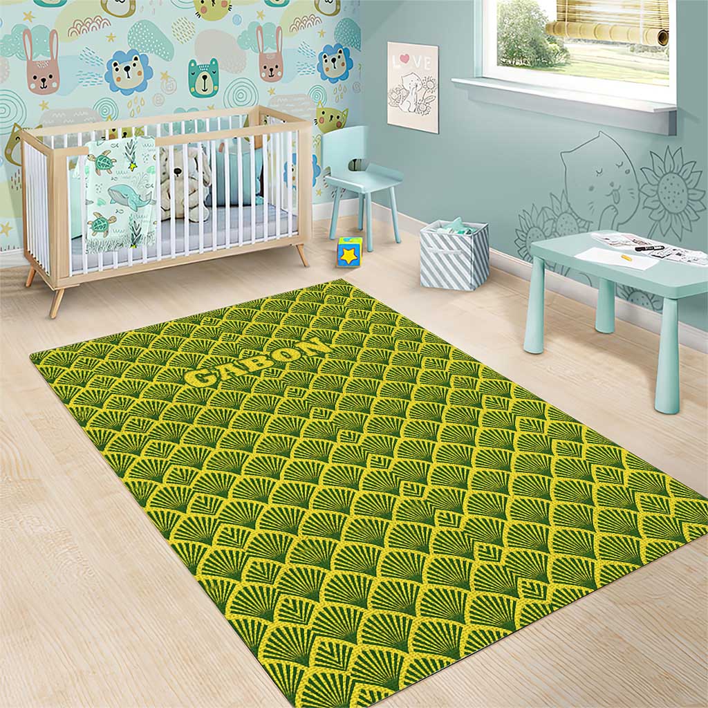 Gabon Tribal Pattern Area Rug - National Flag Colors and Bold Text Design