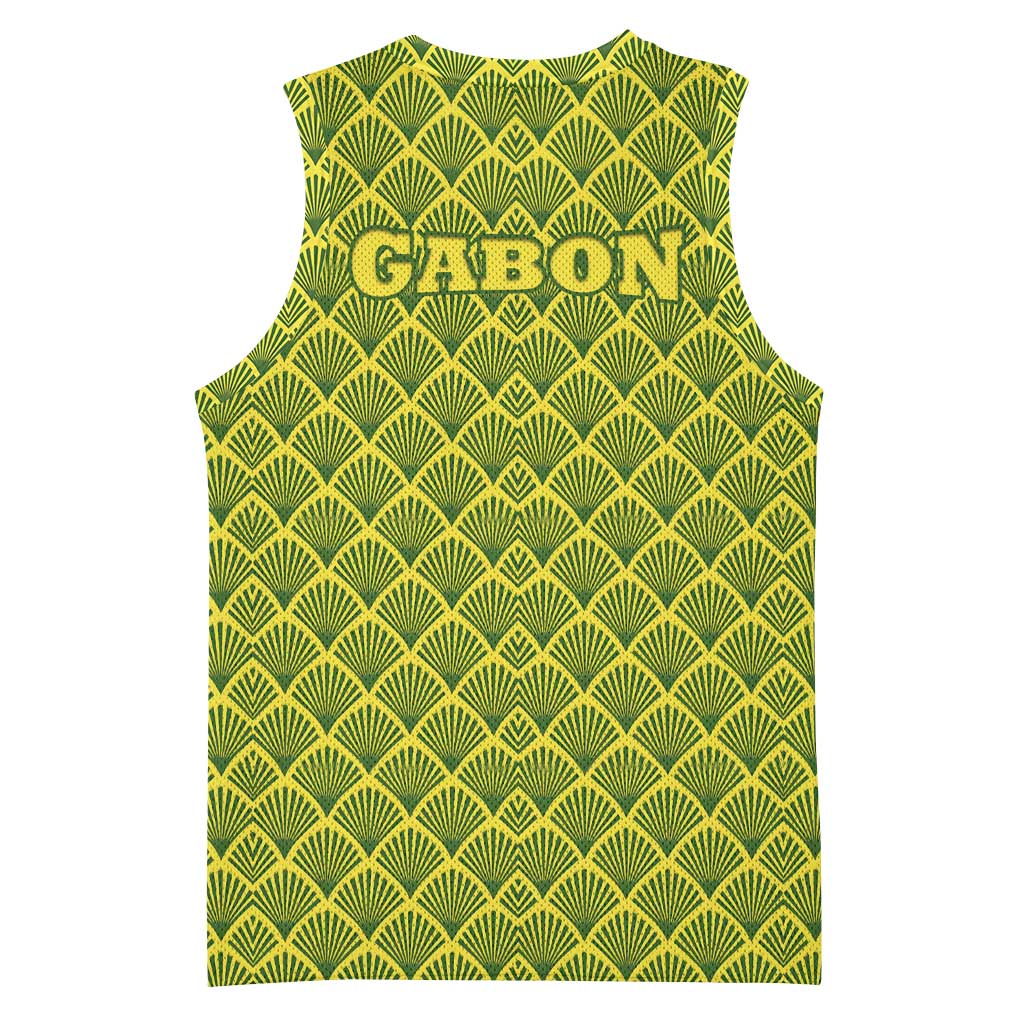Gabon Tribal Pattern Basketball Jersey - National Flag Colors and Bold Text Design TS04
