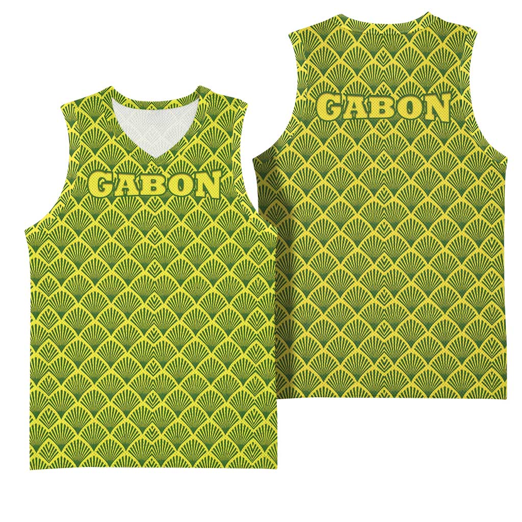Gabon Tribal Pattern Basketball Jersey - National Flag Colors and Bold Text Design TS04