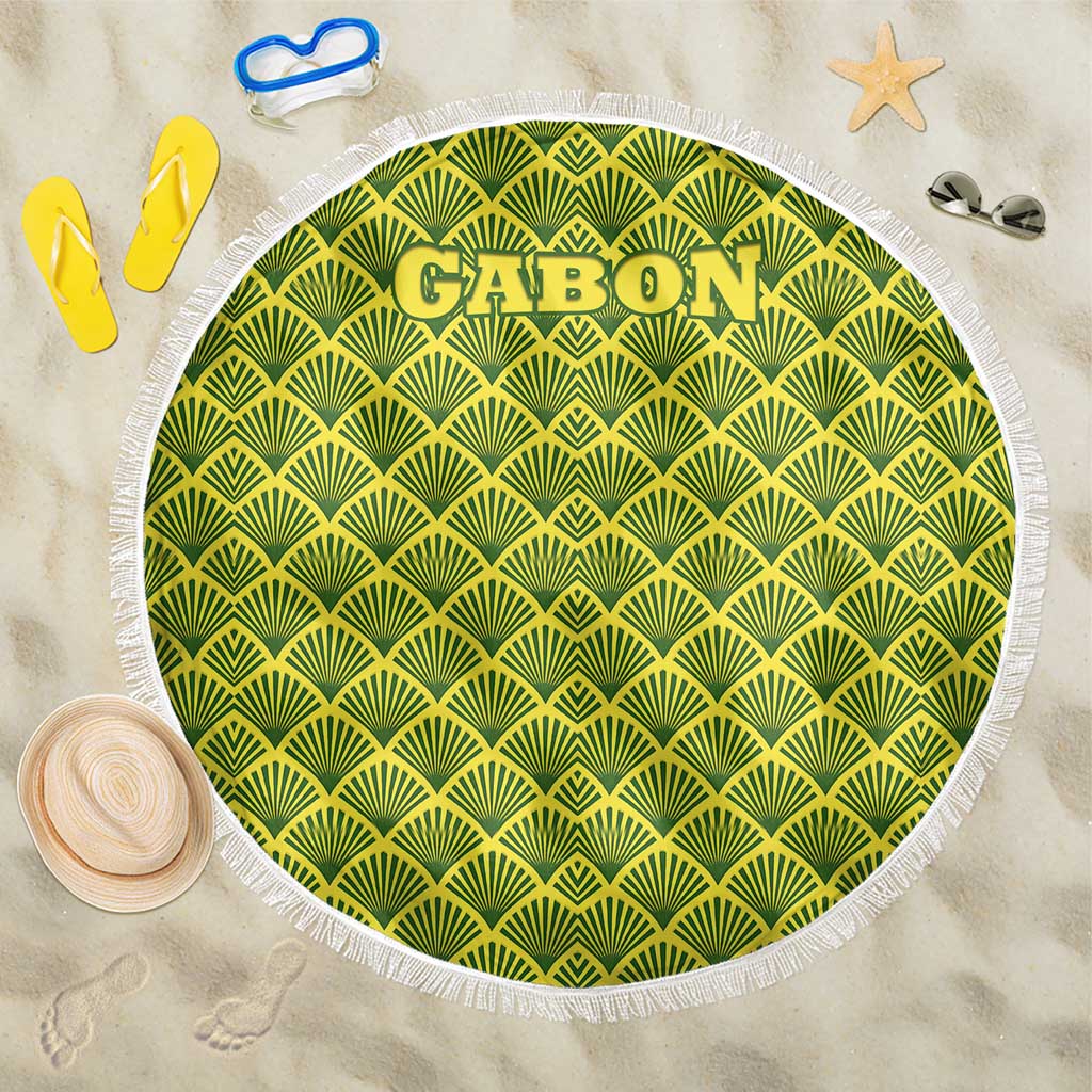 Gabon Tribal Pattern Beach Blanket - National Flag Colors and Bold Text Design