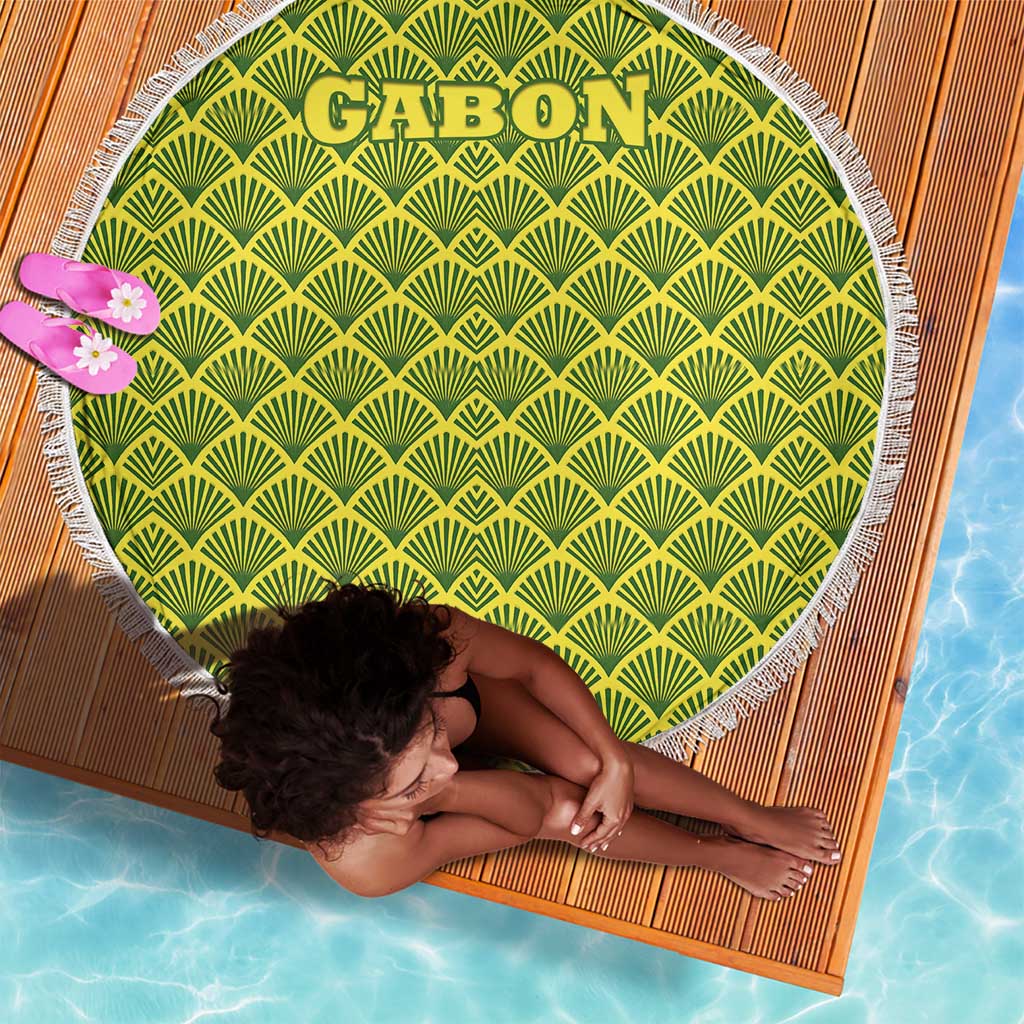 Gabon Tribal Pattern Beach Blanket - National Flag Colors and Bold Text Design
