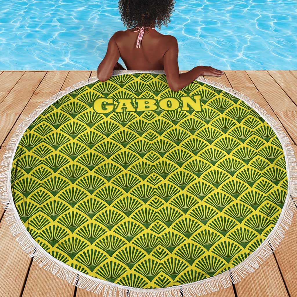 Gabon Tribal Pattern Beach Blanket - National Flag Colors and Bold Text Design