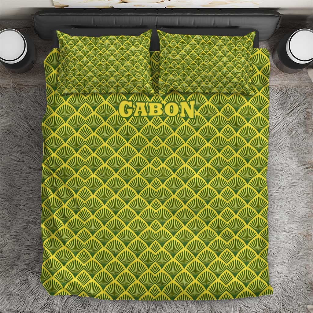 Gabon Tribal Pattern Bedding Set - National Flag Colors and Bold Text Design