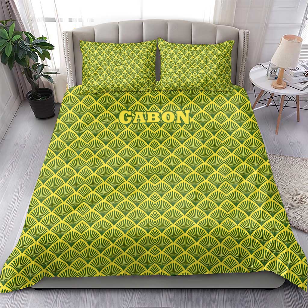 Gabon Tribal Pattern Bedding Set - National Flag Colors and Bold Text Design