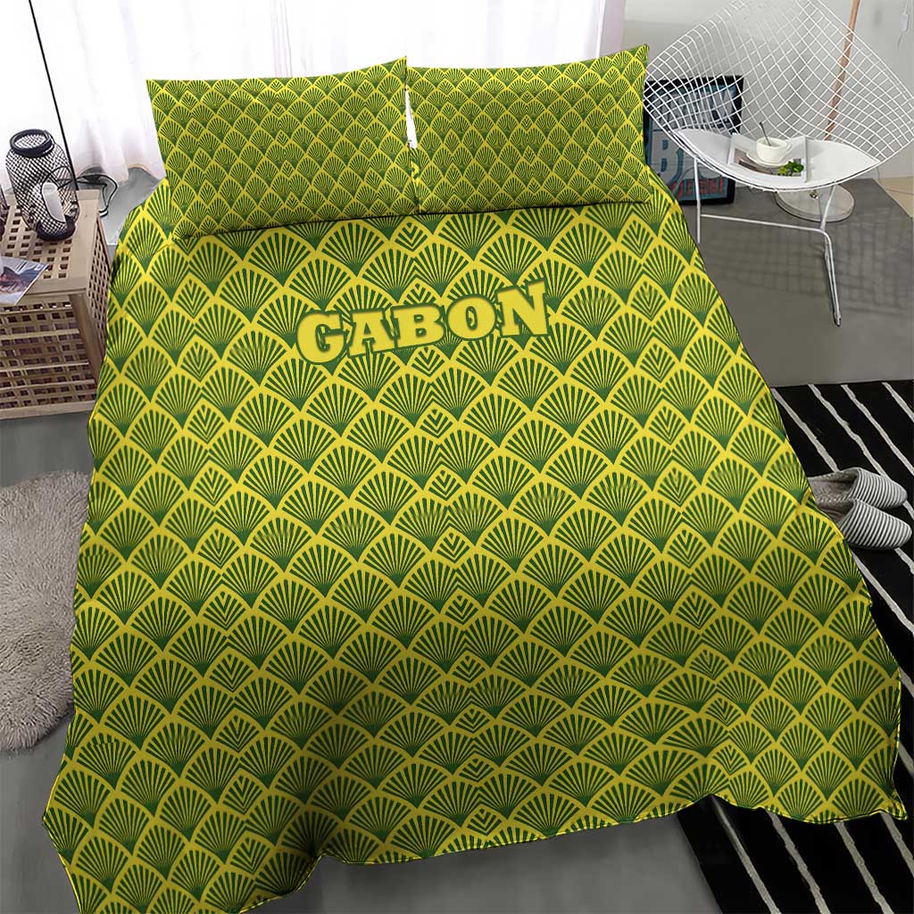 Gabon Tribal Pattern Bedding Set - National Flag Colors and Bold Text Design