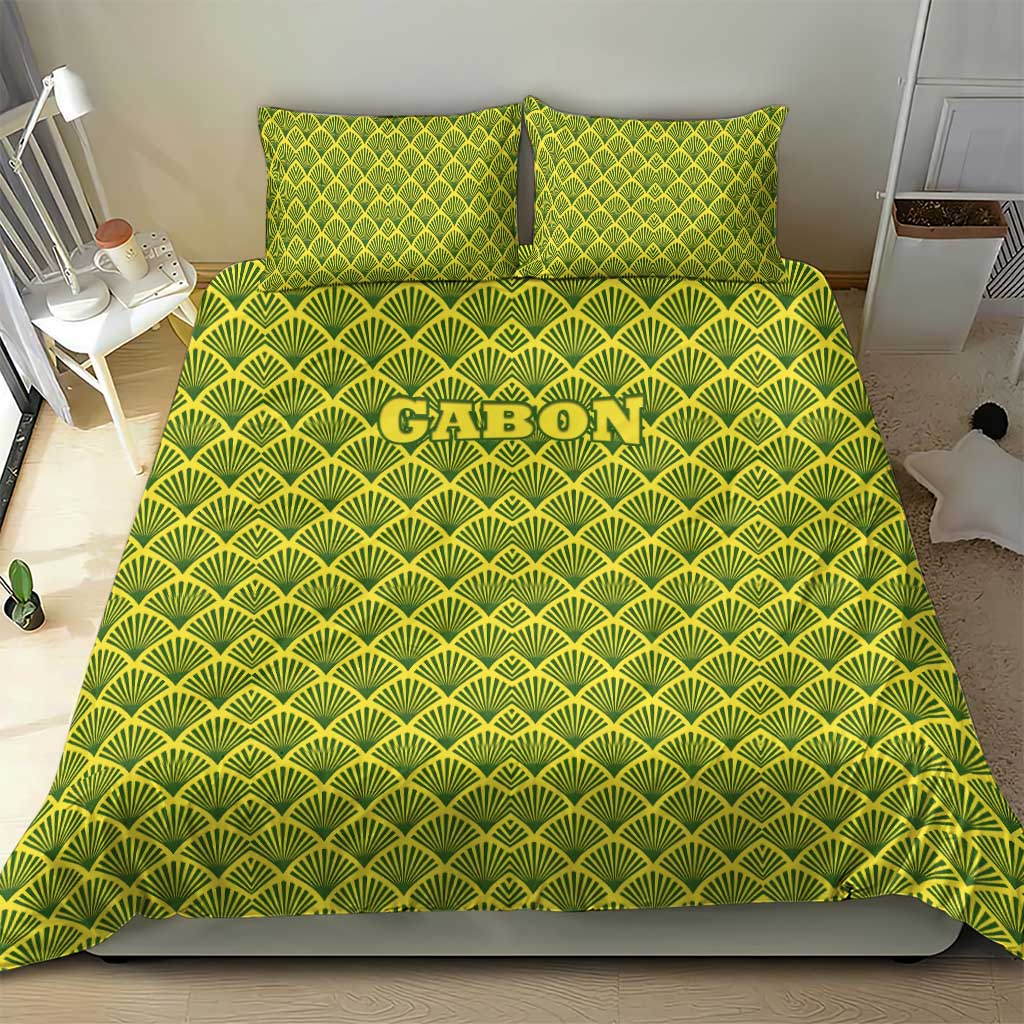 Gabon Tribal Pattern Bedding Set - National Flag Colors and Bold Text Design