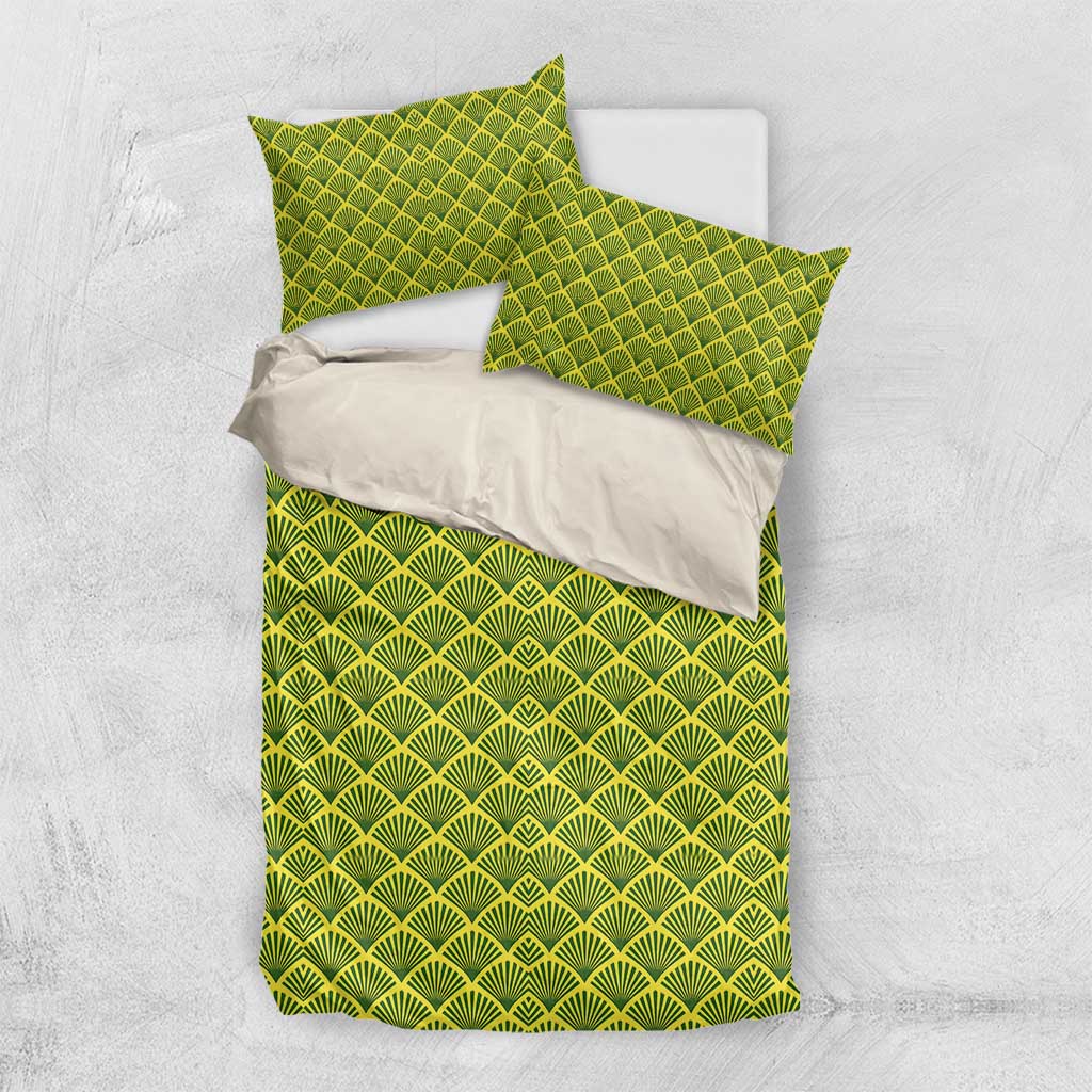 Gabon Tribal Pattern Bedding Set - National Flag Colors and Bold Text Design