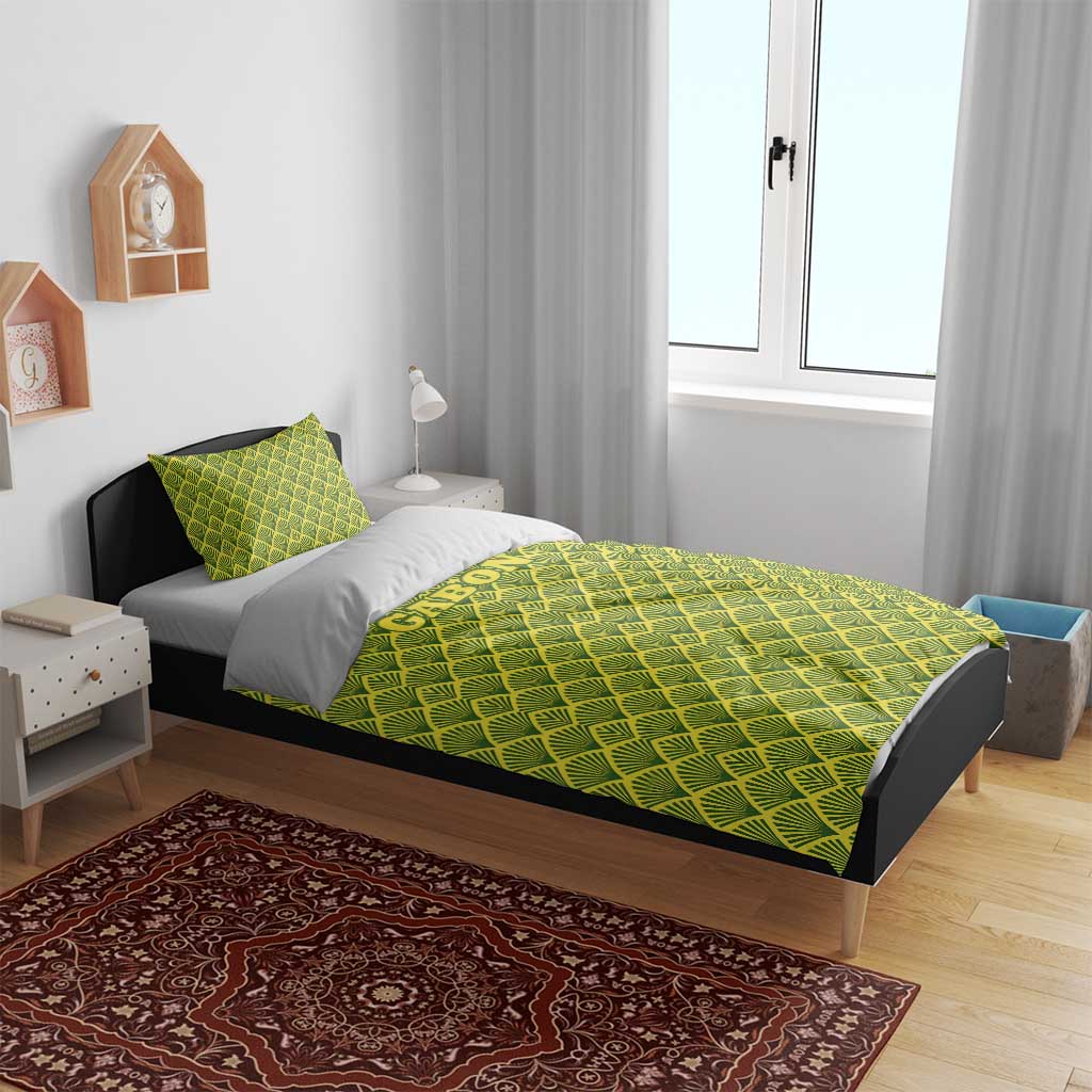 Gabon Tribal Pattern Bedding Set - National Flag Colors and Bold Text Design