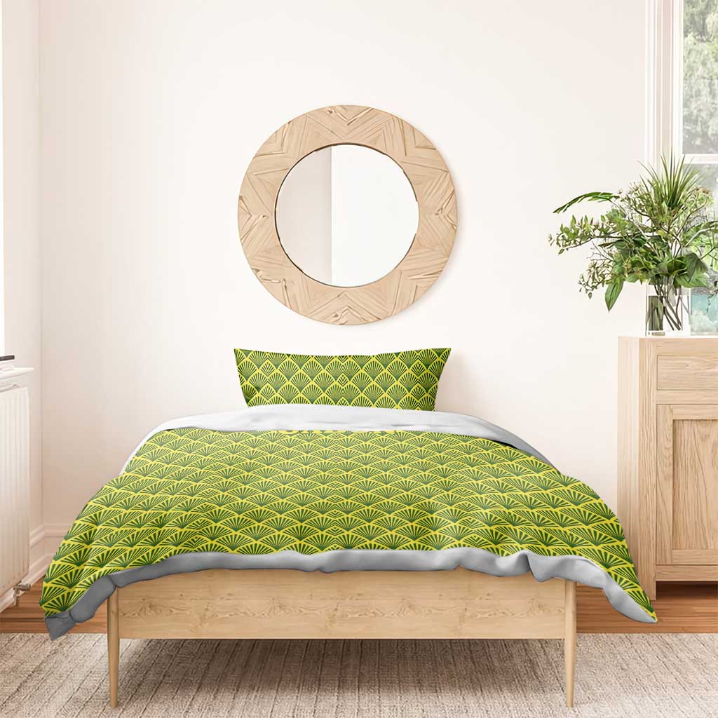 Gabon Tribal Pattern Bedding Set - National Flag Colors and Bold Text Design