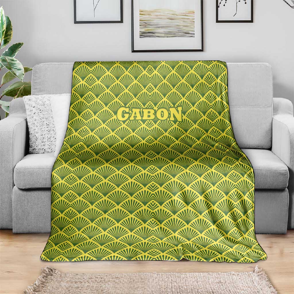 Gabon Tribal Pattern Blanket - National Flag Colors and Bold Text Design